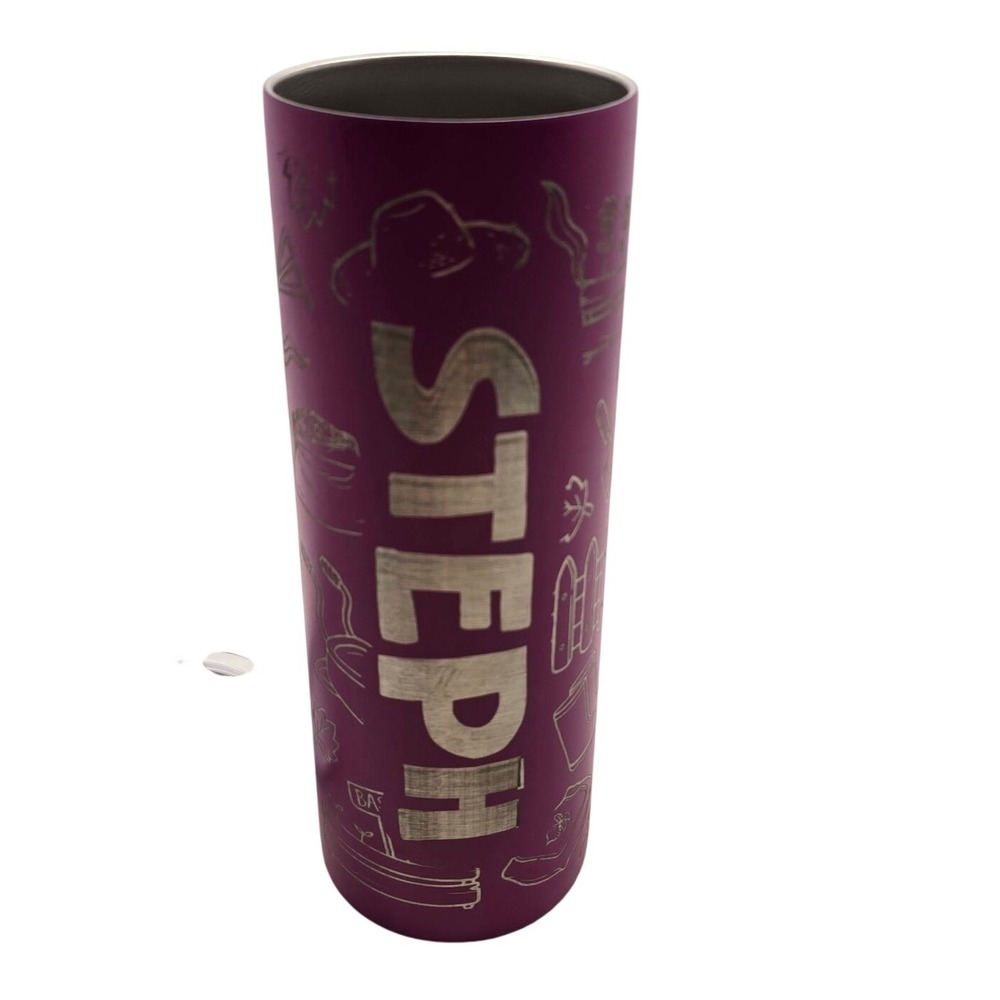 "Steph" Gardening Skinny Tumbler 20oz Purple Insulated Travel‎ Mug imperfect